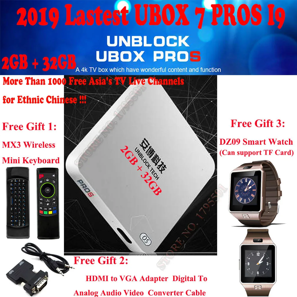 IPTV UNBLOCK UBOX 7 Gen.7 PROS I9 2 ГБ 32 и 6 PRO2 I950 1 16 4 C800 Plus 8 Android Smart TV Box IPTV|ТВ-приставки