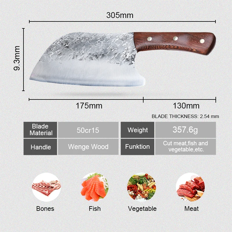 Нож шеф-повара высокопрочный кованый кухонный резец из нержавеющей стали 7
