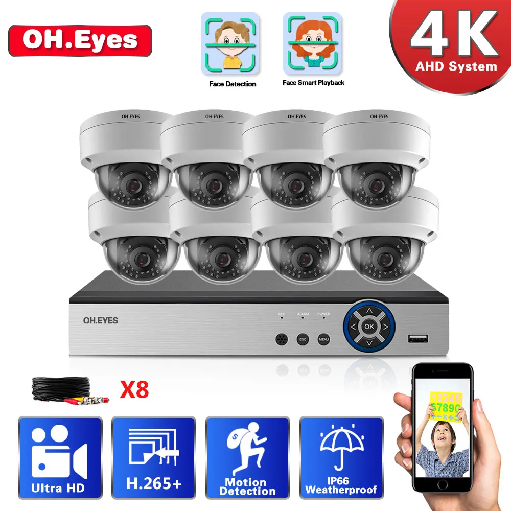 

8.0MP CCTV Camera System 4K CCTV Surveillance Kit 8CH DVR Video Output Kit Security Easy Remote View on Phone 2TB