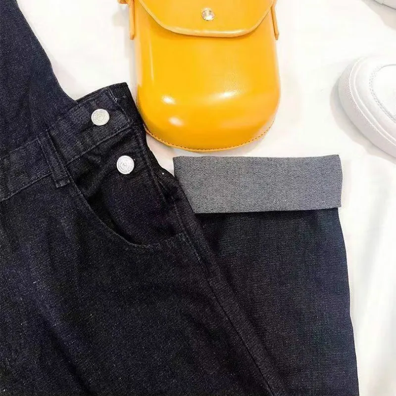 Jumpsuits Women Hole Pocket Korean Style Chic All-match Streetwear Leisure Solid Soft Casual Denim Womens Daily New Fashionable |