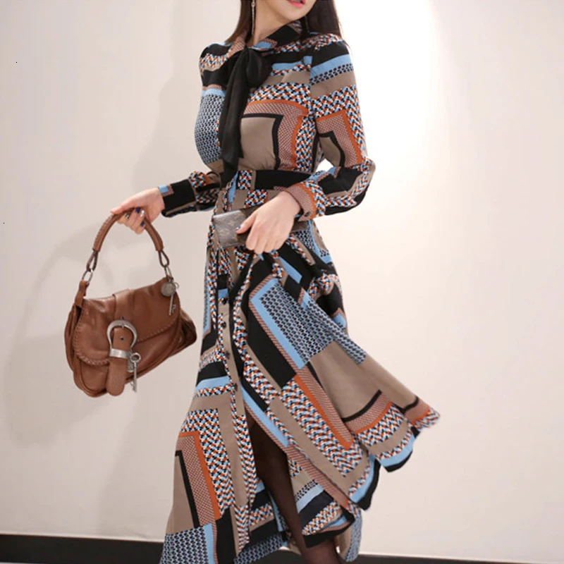 Женское винтажное длинное платье-рубашка элегантное весеннее платье макси с