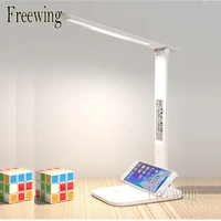 freewing led reading desk lamp table light eye protected 9 modes usb adjust 3000 6000k touch switch digital clock thermometer