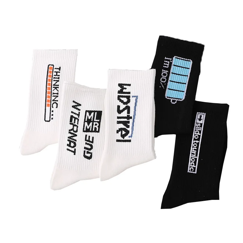 Men Socks 10 Pairs Cotton Socks Funny Printed Socks White Letters Socks Sports Skateboard Long Socks Fashion Women Large Hosiery