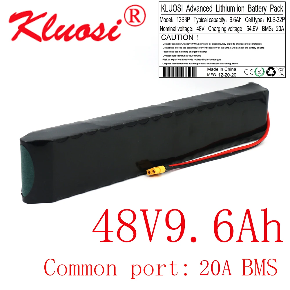 

KLUOSI 48V 9.6Ah 10Ah 13S3P 250W~750W 54.6V Rechargeable Lithium Battery Pack Built-in 20A Common Port BMS Scooter Ebike Motor