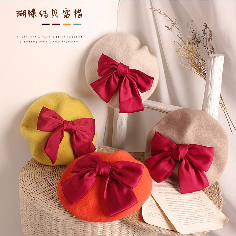 

Net red with big bow Cute children's beret ins same style autumn and winter baby painter hat fashion hat 2021 Berets