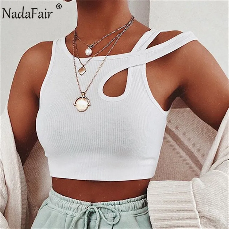 Пикантный женский укороченный топ Nadafair белый вырез клубный облегающий в рубчик