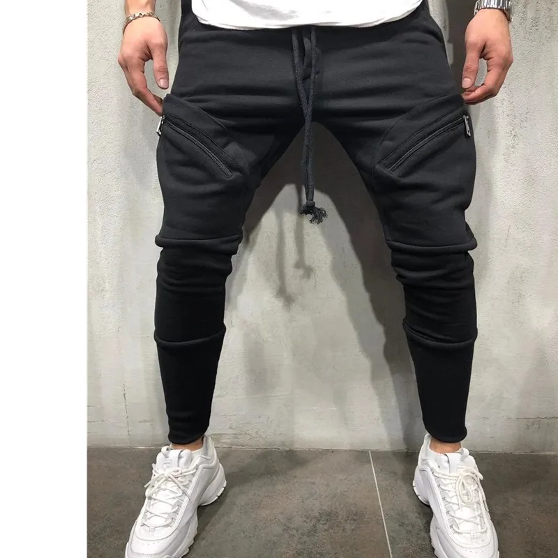 Новые мужские одноцветные брюки-карандаш на молнии многокарманные Стильные