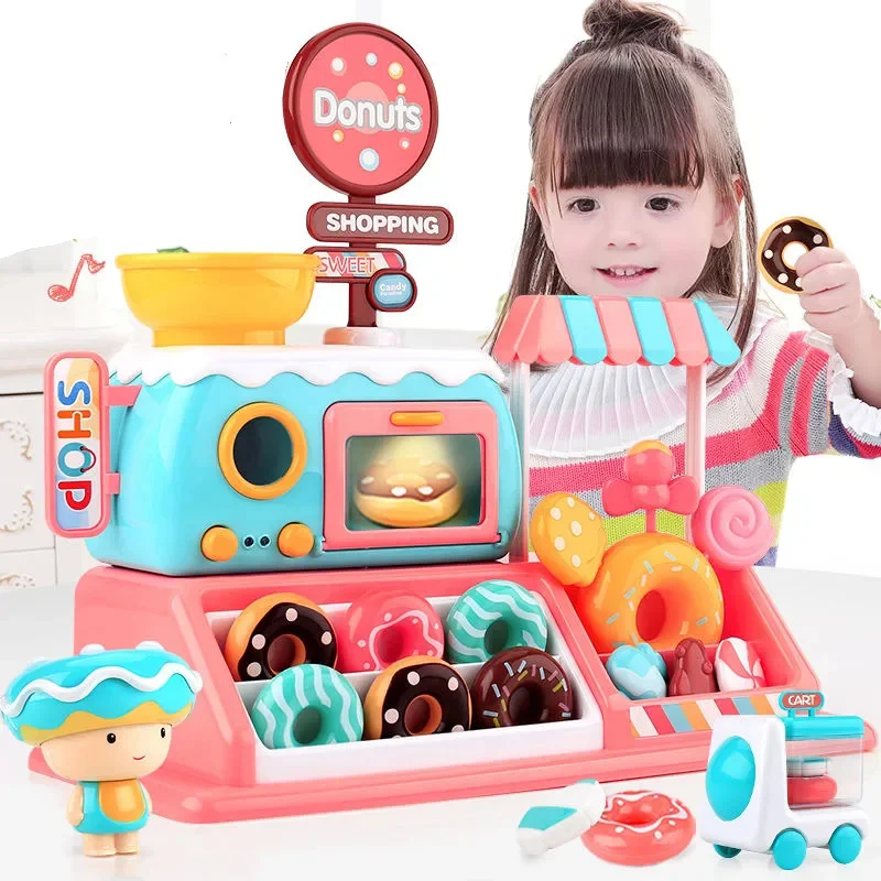 

Kids Simulation Donuts Candy Shop Donut Store Pretend Play Toys Light Music Miniature Food Donut Macaron Children Toys For Girls