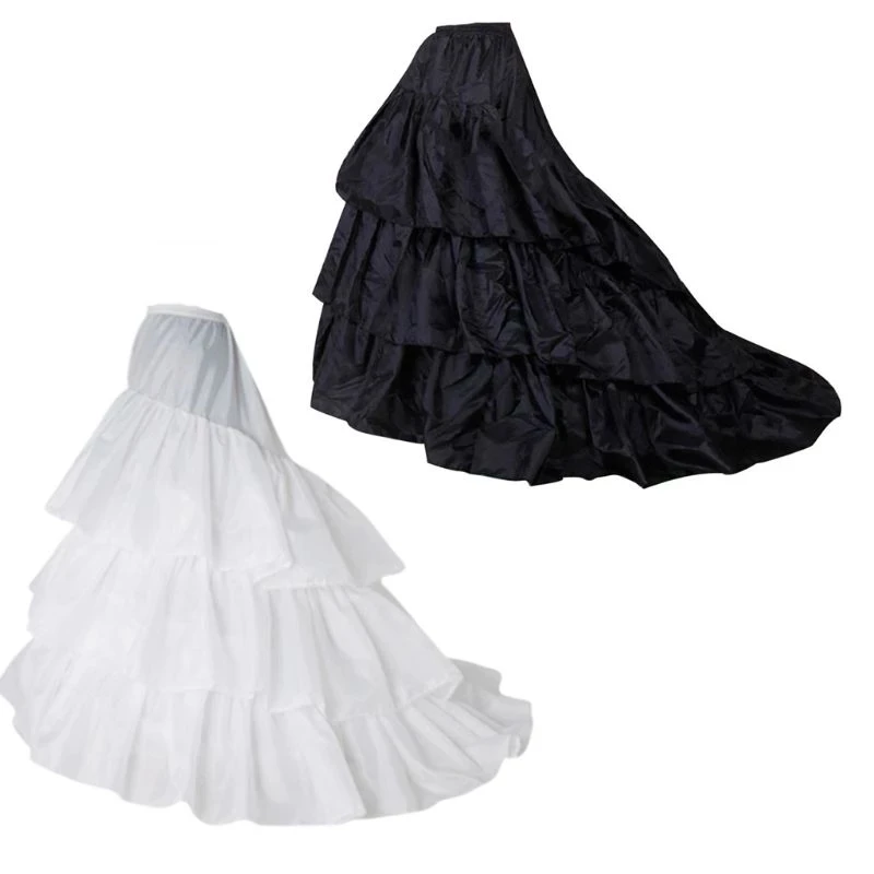 

Bridal Wedding Dress Trailing Skirt Large 3-layer Ruffled Petticoat Elastic Waist Black White Lolita Petticoats Slip Lining
