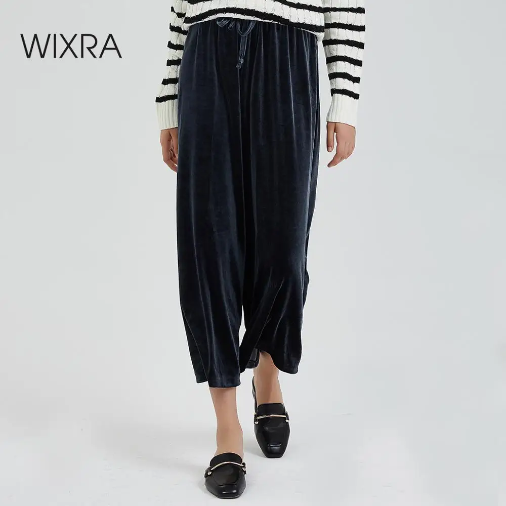 Женские вельветовые широкие брюки Wixra осенне зимние свободные до щиколотки со