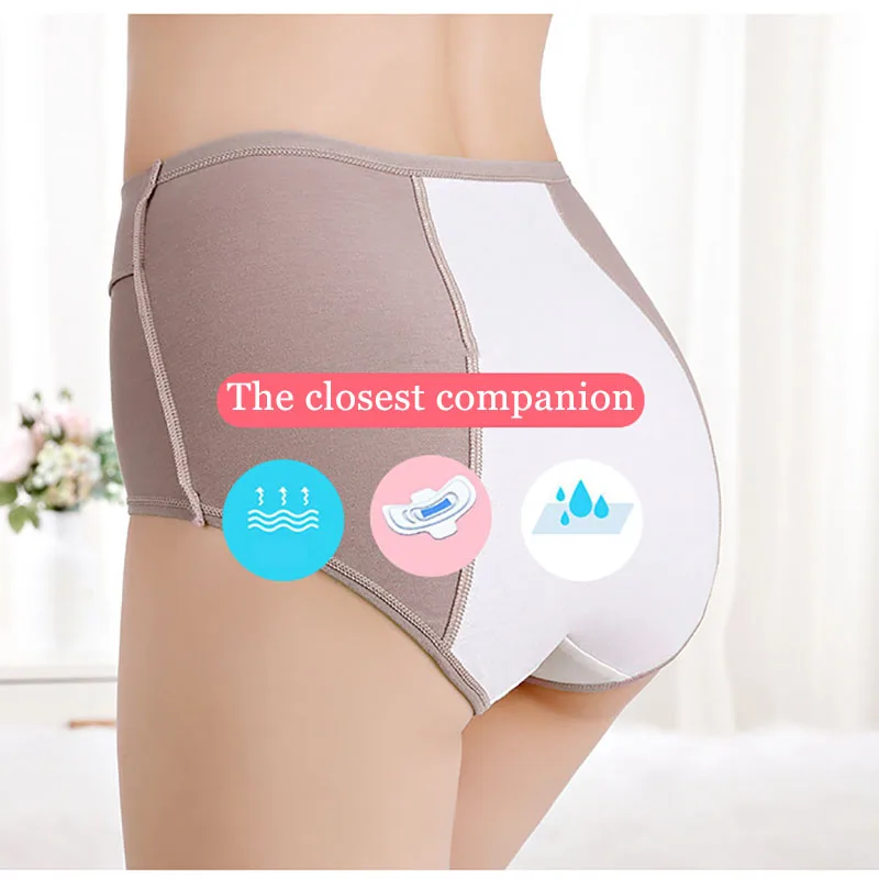 

Cotton Female Underwear Menstrual Panties Mid High-waist Briefs Solid-color Briefs Women Safety Breathable Pants Lingerie Femme