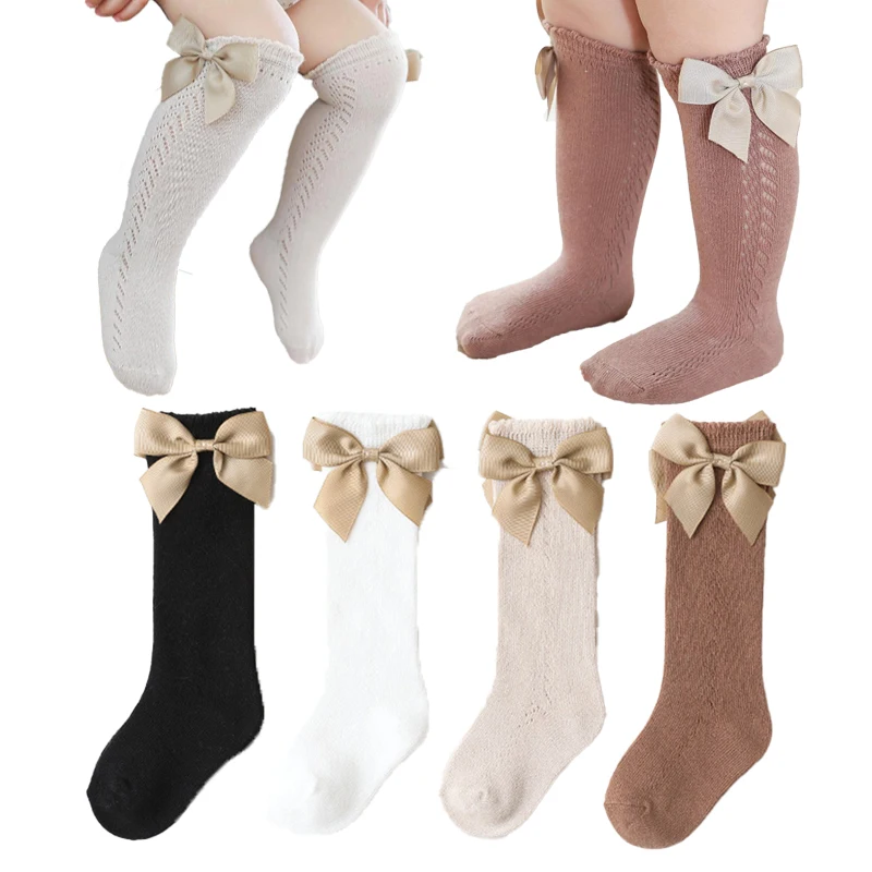 Calcetines de verano para ni&ntilde;as peque&ntilde;as, con lazo calcet&iacute;n largo hasta la rodilla, malla de algod&oacute;n suave, estilo espa&ntilde;ol, transpirables, de 0 a 6 a&ntilde;os-1