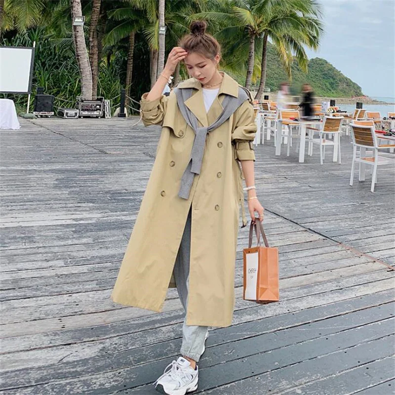 

2021 spring autumn new windbreaker womens trench coats khaki double-breasted clothes manteau femme casaco feminino тренч женский