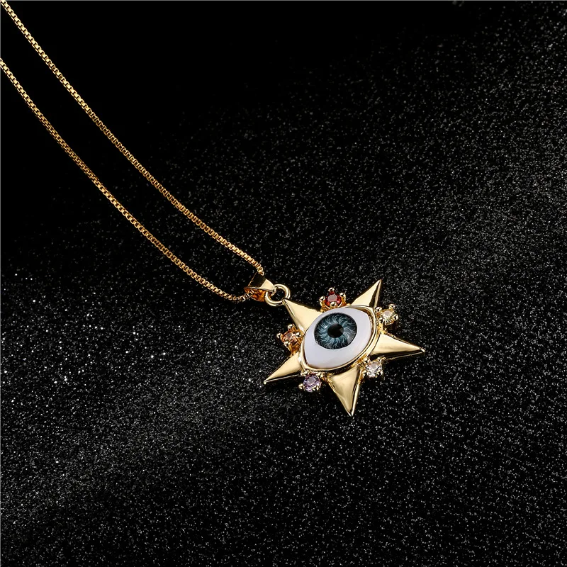 

Classic Retro Design Devil's Eye Necklace Geometric Pentagram Gold-plated Stainless Steel Pendant Jewelry