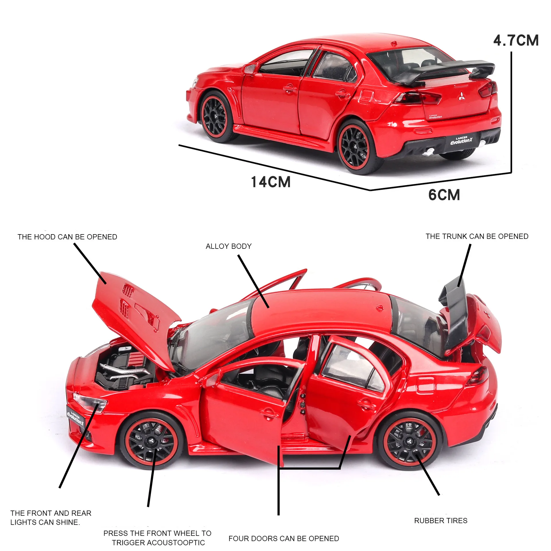 Изысканная модель автомобиля Mitsubishi Lancer Evo X 10 1:32 имитация звука и светильник
