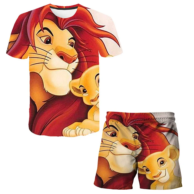 

The Lion King Printed 4-12y New Fashion Suit Summer Tops Sleeve+Shorts O-Neck Girls Baby Boys Kids Casual Anime Cartoon Tees