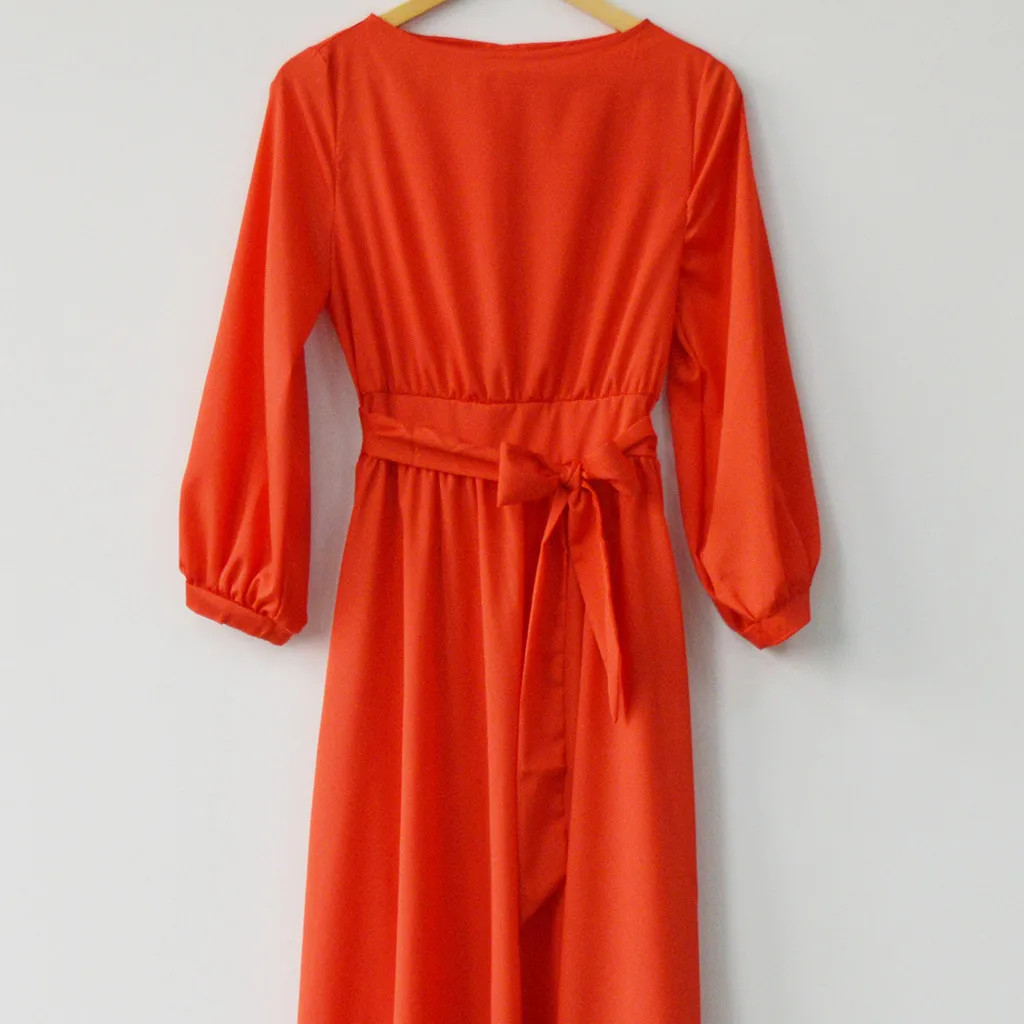 Новинка 2020 Длинные однотонные платья с рукавами осеннее платье элегантное плюс