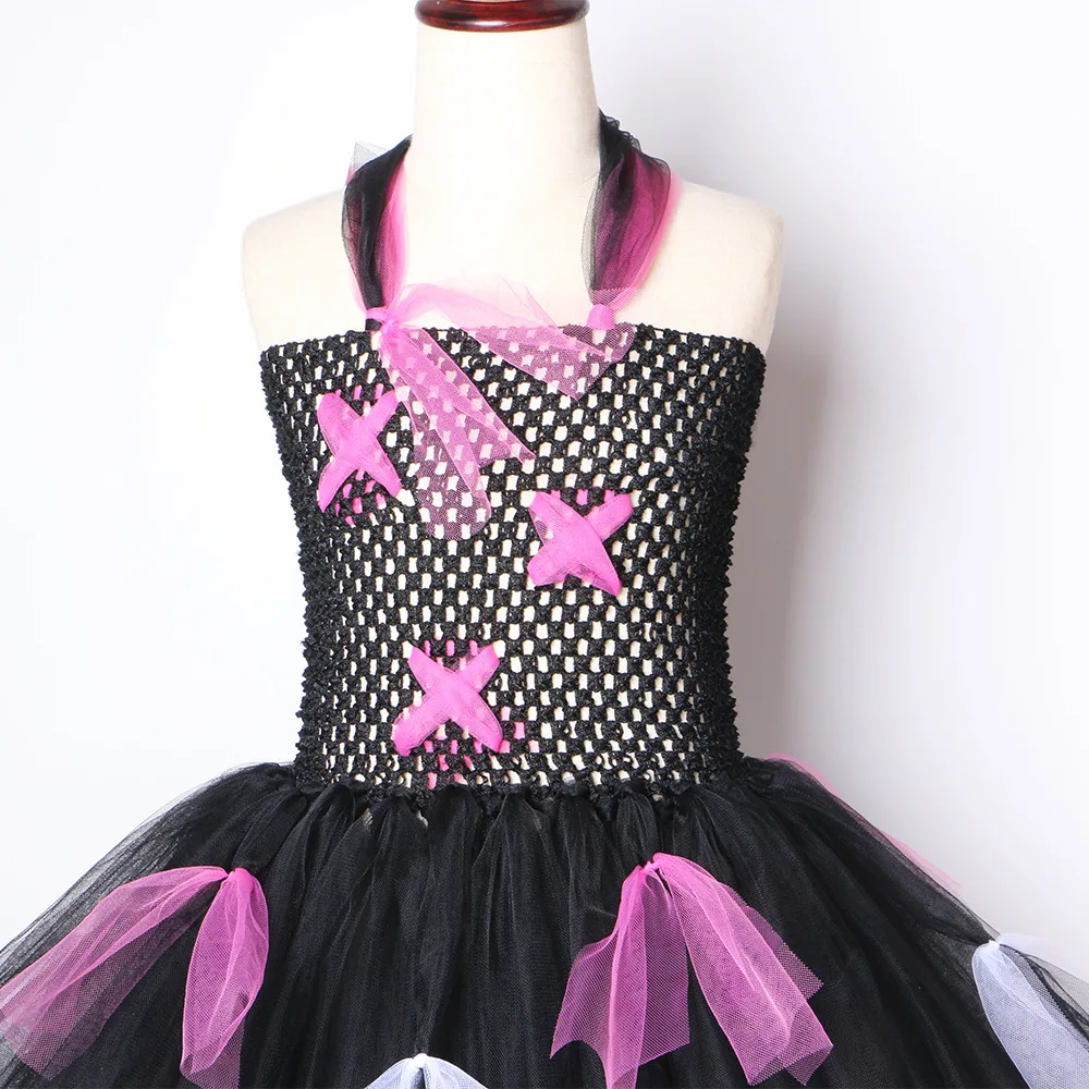 POSH DREAM Vampire Zombie Kids Girl Dresses Handmade Halloween for Children Black Hot Pink Tulle Girls Tutu | Детская одежда и