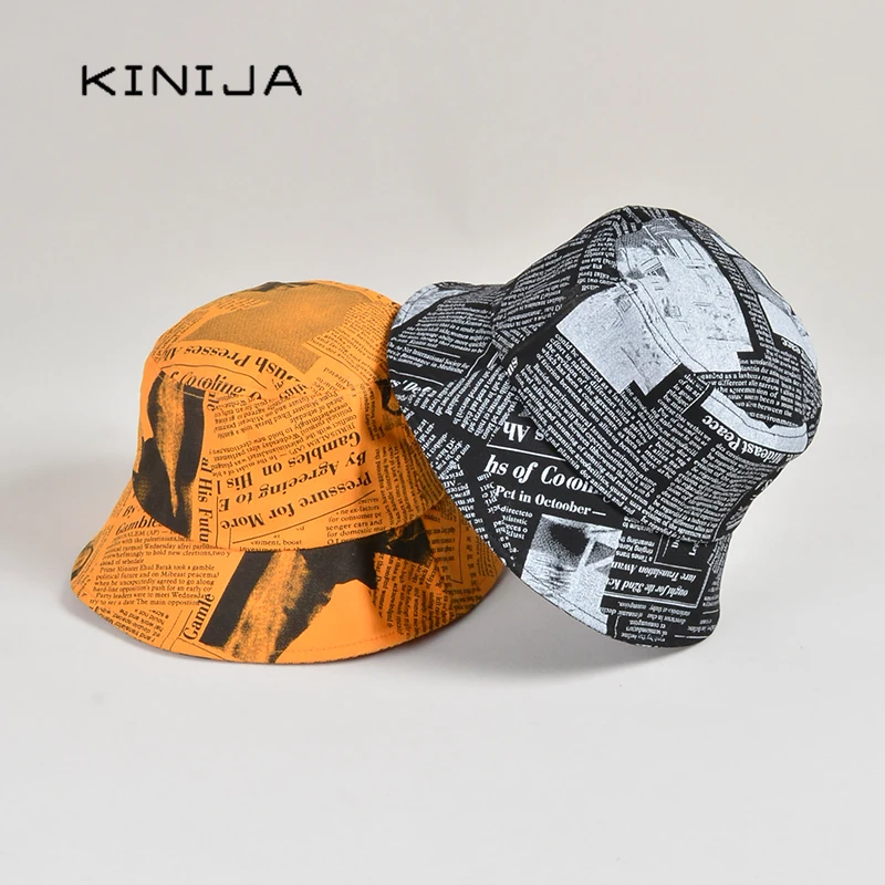 Новинка В стиле ретро газета Хлопок Ведро Шляпа Панама летние Боб головные уборы