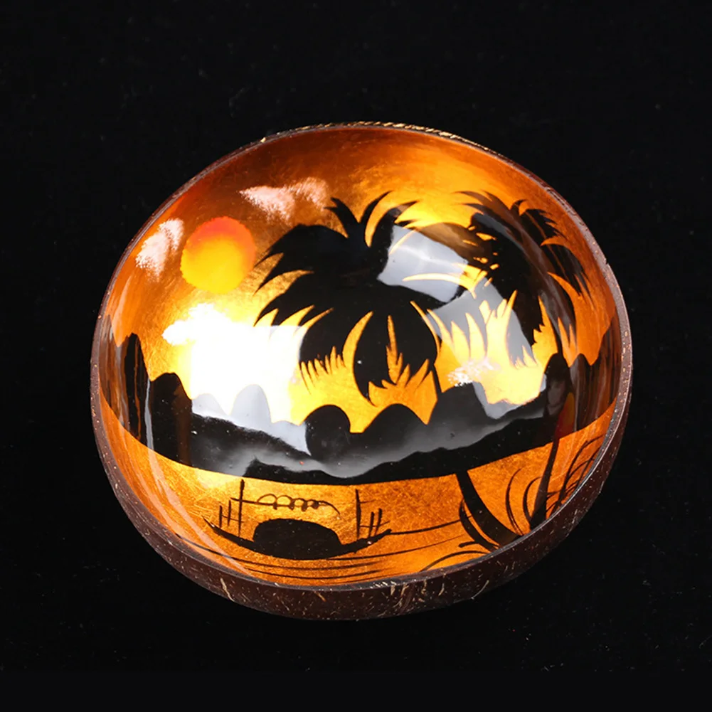 Цветная напечатанная миска из скорлупы кокоса Wodden натуральная чаша ручной