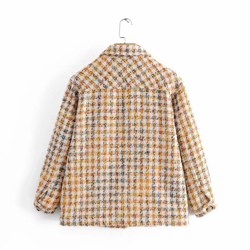 

FELIN 2021 Women Fashion Blazer Za Sweet Lady Plaid Shirt Jacket Casual Oversized Yellow Vintage Coat Female Elegant Outwear