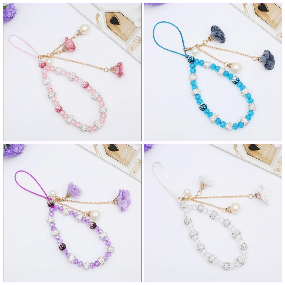 

1Pc Rhinestone Flower Cellphone Lanyard Exquisite Wrist Lanyards (Random Color)