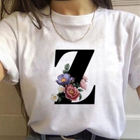 26 alphabet letter with flowers women t shirt harajuku casual white tops tees 2020 new summer short sleeve casual female t shirt