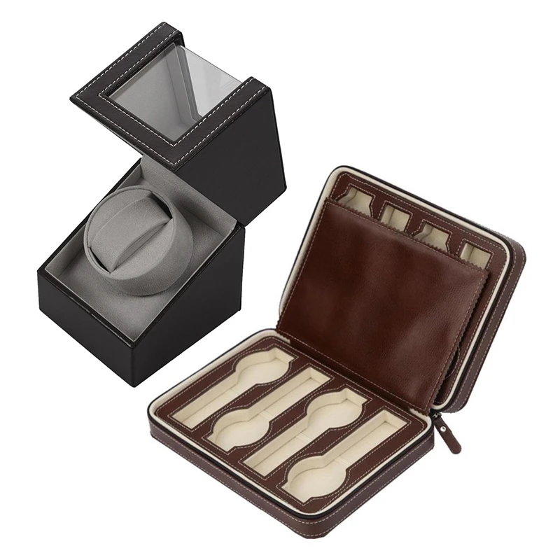 

1 Pcs 8 Grids PU Leather Watch Box & 1 Pcs Motor Shaker Holder Automatic Mechanical Watch Winder Box UK Plug