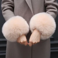 pair women warm faux fox fur wrist slap on cuffs winter ladies arm warmer fashion warmer cuffs wraps plush wrist protector