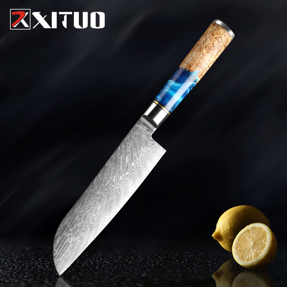 Нож сантоку XITUO VG10 из дамасской стали шеф повар кухонный инструмент с филе сырой