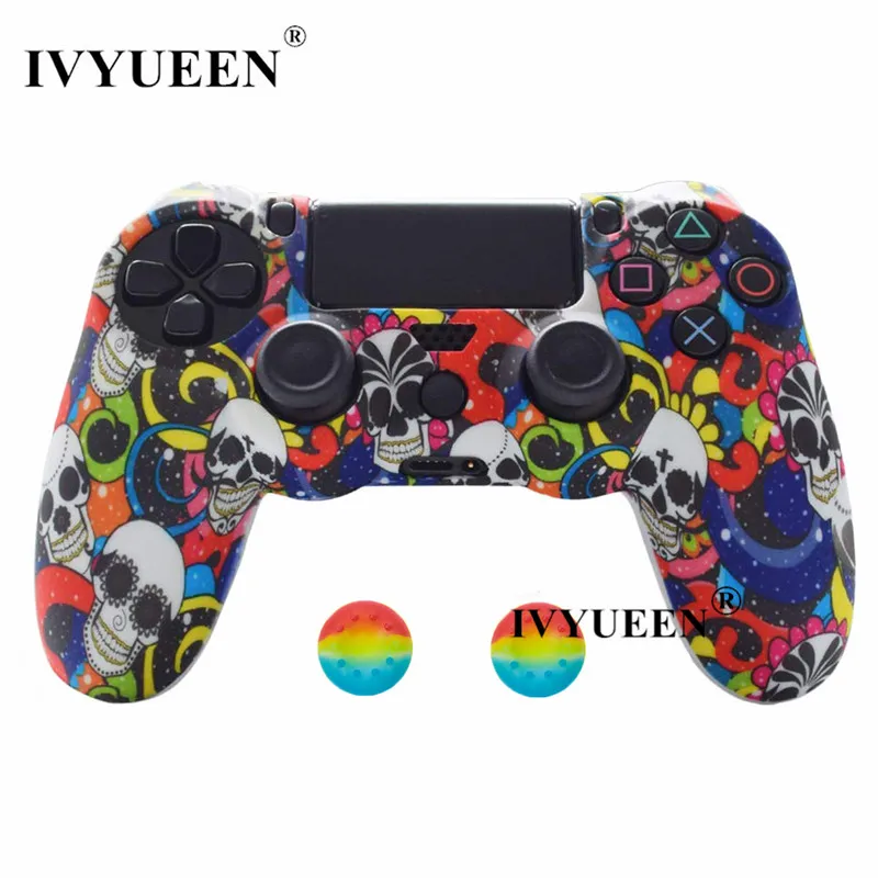 Colorful Skull A IVYUEEN 44 цвета силиконовый Камуфляжный защитный чехол для sony Dualshock 4 PS4 DS4 Pro тонкий контроллер ручки джойстик колпачки - Цвет: Colorful Skull A