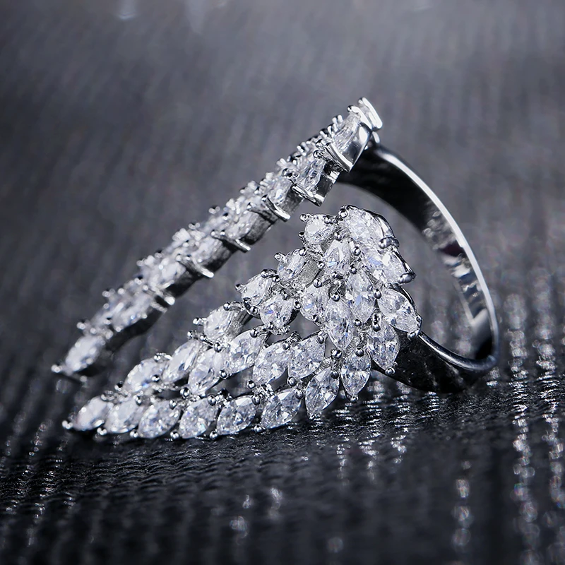 Открытые Кольца Uilz в Корейском стиле с фианитом ААА микро паве форме крыльев