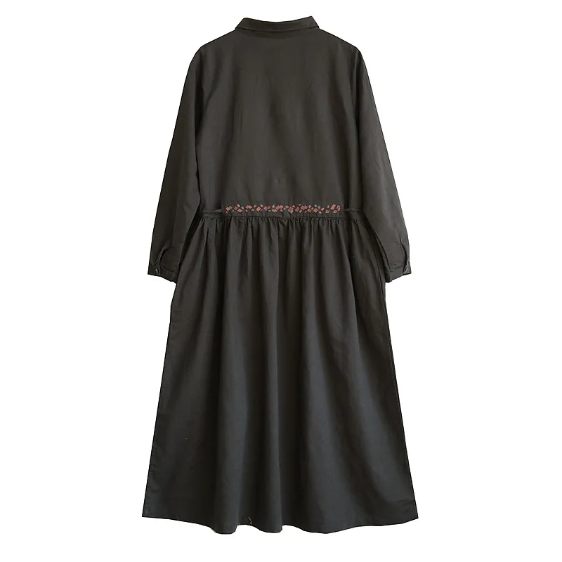 

D9461-1 women's cotton and hemp full inner hem sewing precision embroidery large skirt long sleeve dress