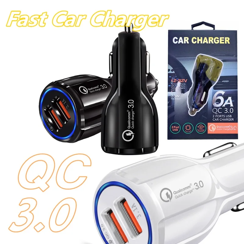 

Быстрое Адаптивное зарядное устройство QC 3,0 с двумя usb-портами А, автомобильные зарядные устройства, автомобильное зарядное устройство для samsung s6 s7 в розничной коробке
