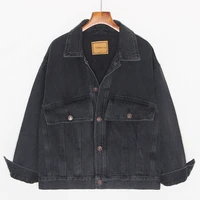 korean vintage washed black denim jacket loose big pocket women casual veste femme autumn long sleeve female student basic coat