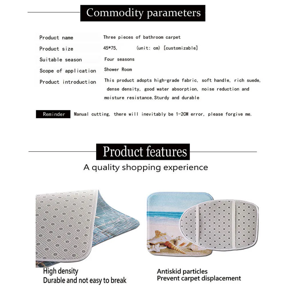 

3 pcs Bathroom Marble Ceramic Rubber Mat Kit Dust Proof Toilet Bowl Lid Pad Anti Slip Foot Mat Doormat Kit Door Rug Carpet