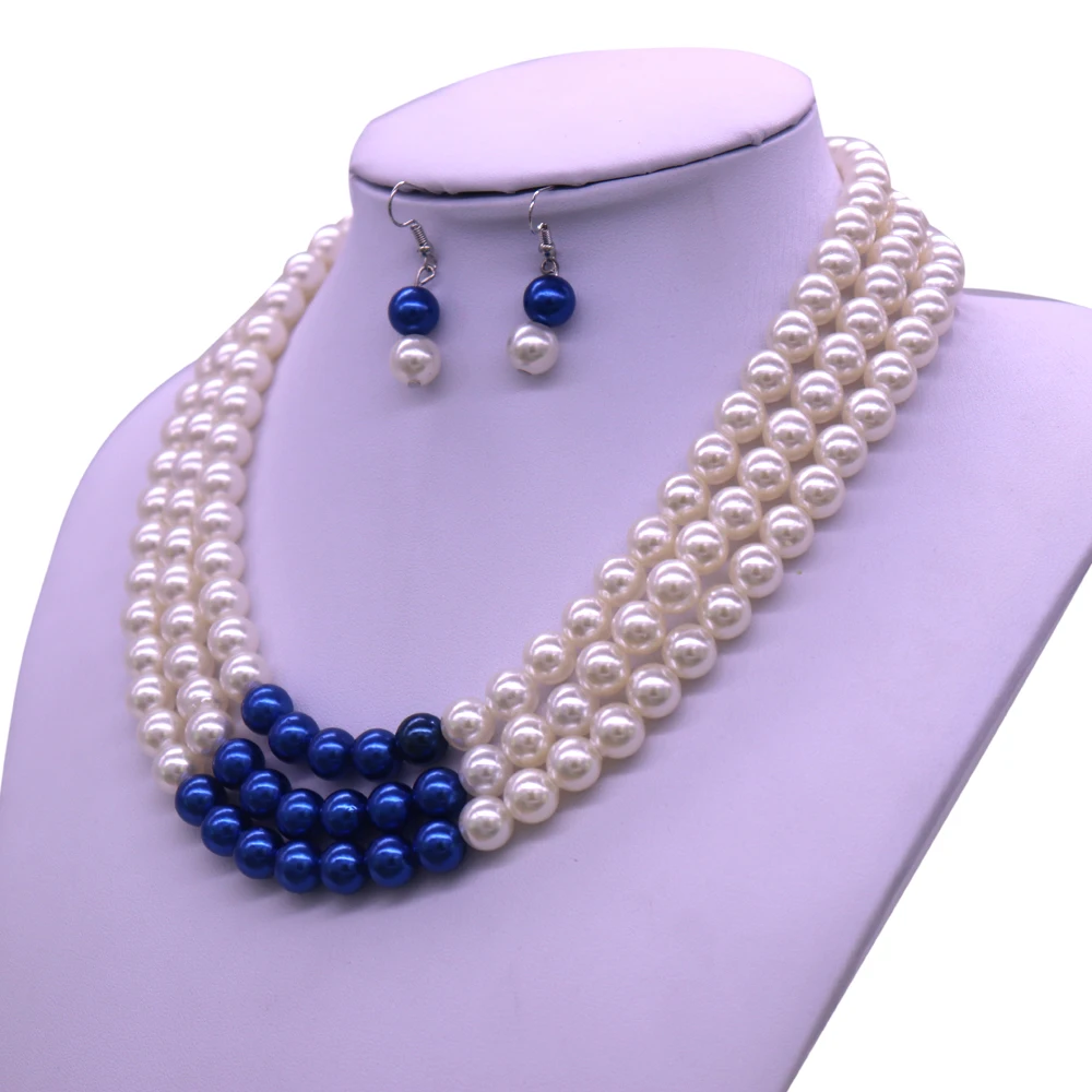 Индивидуальные Модные многослойные ожерелья ZPB с белым и синим жемчугом