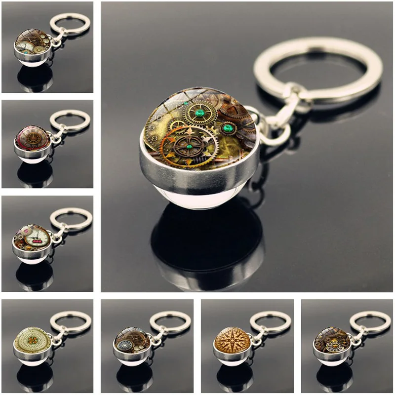 Часы в стиле стимпанк фото двухсторонний стеклянный шар брелок подвеска