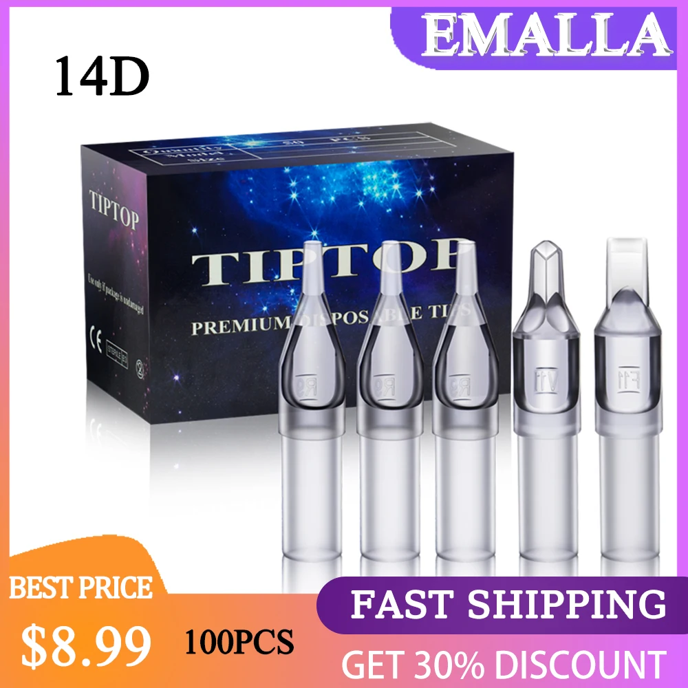 

EMALLA 100PCS 14D Tattoo Tips Tubes Gray Disposable Tips for Diamond Sterilized Plastic Tattoo Tips for Makeup Tattoo Supplies