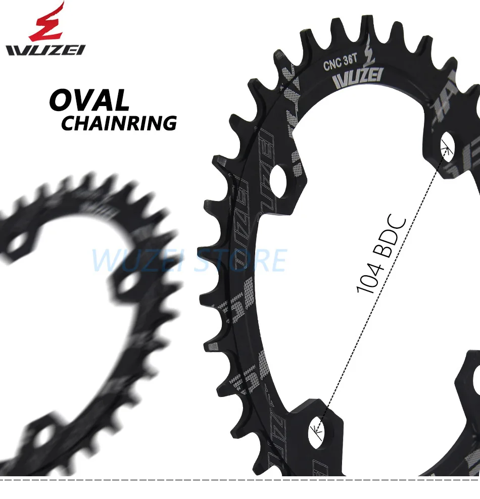 WUZEI 104BCD овальная узкая широкая Цепь 32 T/34 T/36 T/38 T MTB велосипедная Звездочка круг шатунная пластина велосипед из алюминиевого сплава запчасти