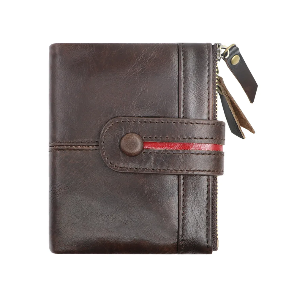 

Vertical Zipper Snap Short RFID Blocking Men's Wallet Women's Vintage Genuine Leather Purse Bag Wallet Business Card Holder