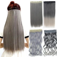 jeedou clip in one piece hair extension straight 60cm synthetic natural black gray ombre color cosplay elderly hairpieces