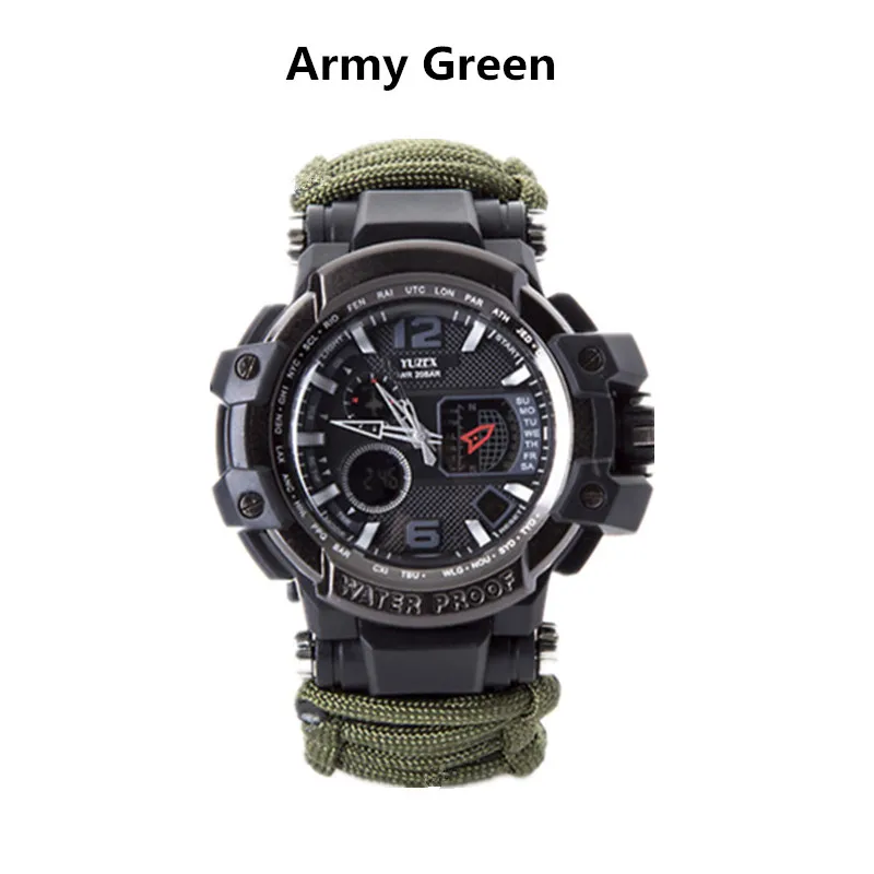 Army Green Lucky Открытый выживания часы Многофункциональный водонепроницаемый 50 м Паракорд Браслет часы для мужчин женщин Кемпинг Туризм аварийное снаряжение - Цвет: Army Green