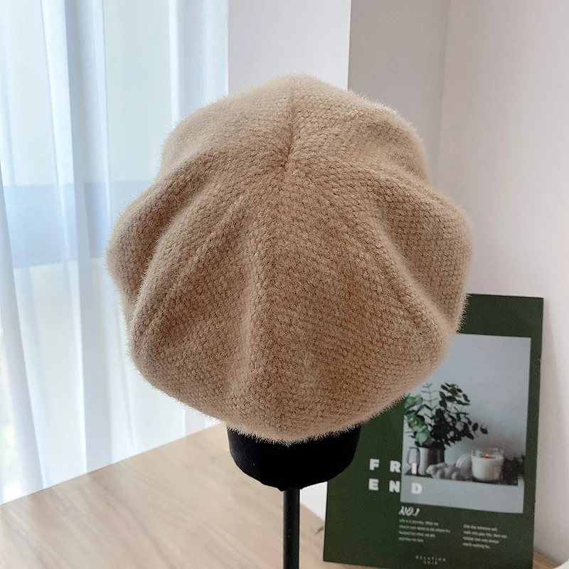 

202107-may-2509204 autumn winter warm Imitated Mink velvet Metal buttons newsboy cap leisure lady Octagonal hat women visors cap