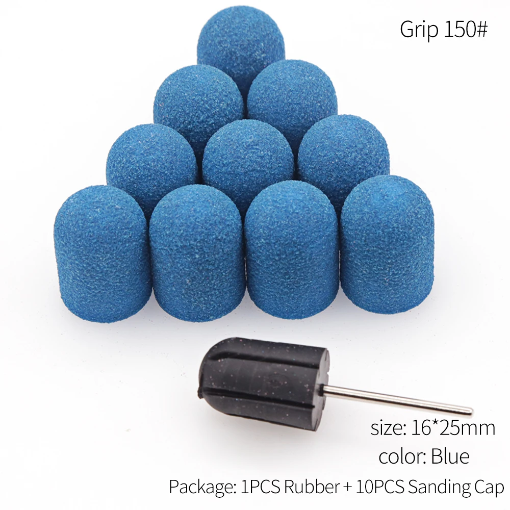 T10P16Bl15 10PCS 150# 13*19 16*25 Nail Drill Sanding Band Cap Mandrel Cutter For Manicure Set Nozzle for Pedicure Sanding Band for Pedicure - Color: T10P16Bl15