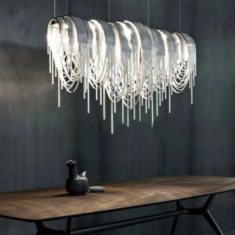 

Aluminum Chain Chandelier Creative Tassel LED Hanging Light Suspend Lamp for Living Room Modern Hotel Cafe Hanglamp Fixtures