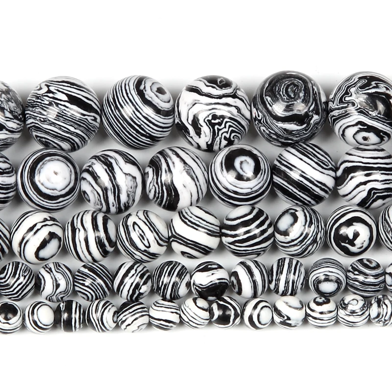 Круглые бусины из Малахита черные/белые натурального камня для изготовления