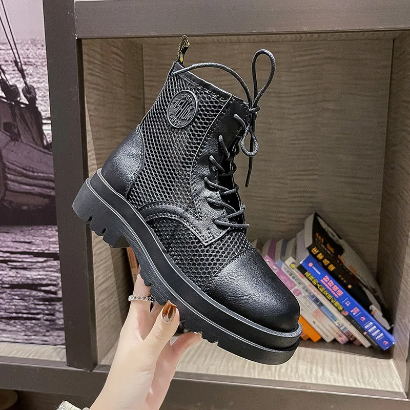 

Cool Boots Women's Summer Thin Section Breathable Hollow New Mesh Lace-up Women's Boots Thick-soled Fashion Martin Boots