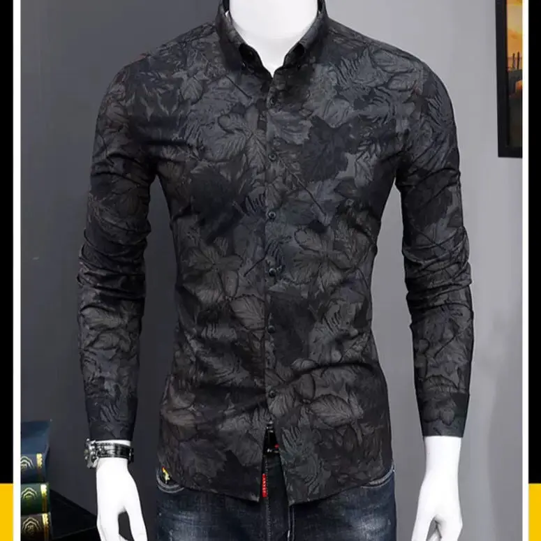 

Autumn Clothes Shirt Men Long-Sleeved Slim Fit Korean Fashion Printed Shirt Youth Handsome Casual Trendy Men Shirt