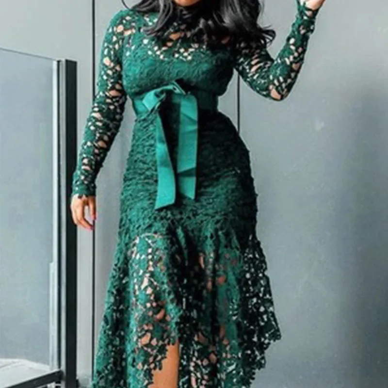 Lace Long Dress 4 Кружевное платье, длинное винтажное платье для вечеринки, сексуальное черное платье, большие размеры, большие S-5XL, женское Сетчатое платье с дырочками, платье макси в африканском стиле для девушек - Цвет: Lace Long Dress 4